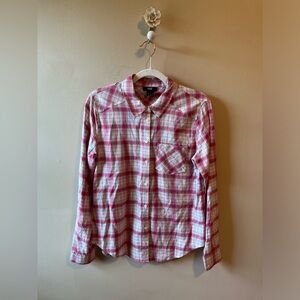 Paige pink blue and white plaid button down blouse small